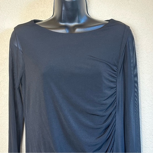 Chico’s Women’s Black Knee Length Dress Sheer Sleeves Ruched Side Size 0 - Picture 2 of 11